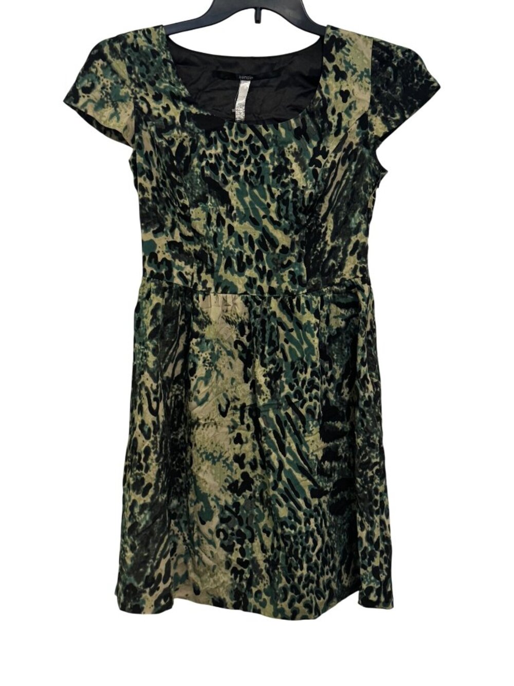 Kensie Cap Sleeve Animal Print Dress Green & Black Womens Size S